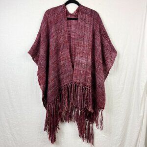 Handmade Open Knit Longline Shawl Poncho Fringe Bohemian Gypsy‎ Grandma Modest